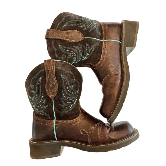 Ariat Fatbaby Heritage Dapper Western Boots Sz 9.5B Womens Brown Turquoise 2480 - Picture 6 of 9